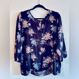 Navy floral Blouse 2X